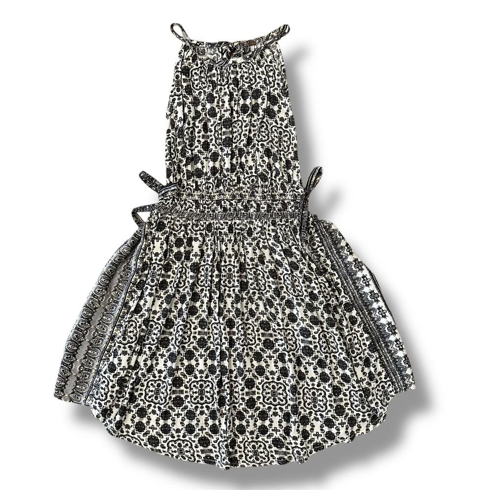 Free People Black & Ivory Smocked Halter‎ Mini Dress XS Boho Festival Style